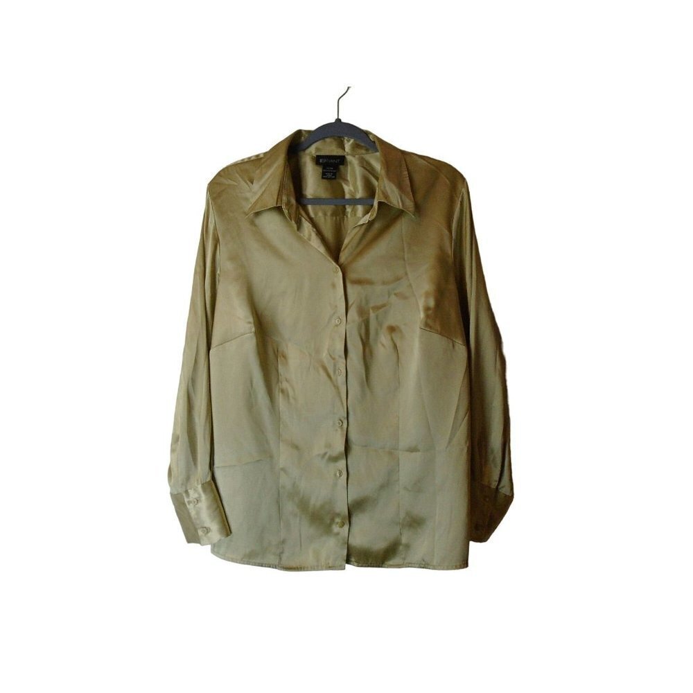Lane Bryant Gold Metallic Blouse Satin Shimmer Sz 14/16 100% Polyester Stunning
